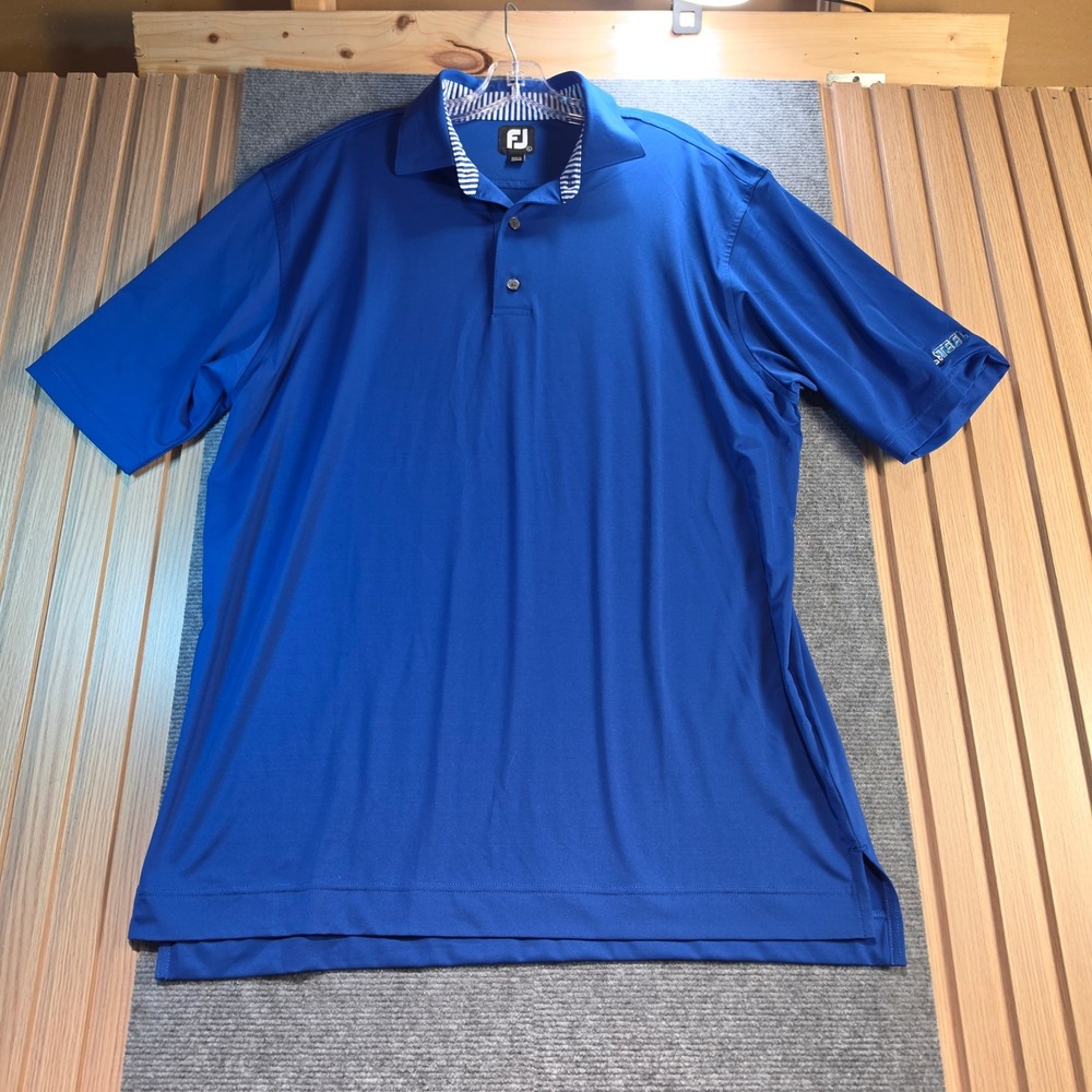 FootJoy Polo Shirt Men Large Blue Excellent Short Sleeve Mill Steel Logo Stretch